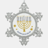 Festive Menorah Candles Happy Hanukkah Tin Sneeuwvlok Ornament (Voorkant)