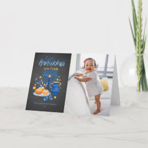 Festive Menorah Chalkboard Photo Happy Hanukkah Feestdagen Kaart