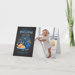 Festive Menorah Chalkboard Photo Happy Hanukkah Feestdagen Kaart