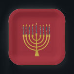 Festive Menorah Hanukkah Blue Candles Elegant Papieren Bordje<br><div class="desc">Faux goudfolie-menorah-kaarsen voor je Hanukkah-viering. Whimsical menorah-illustratie met witte sterren bedekte hemelse kaarsen op een faux gouden menorah kandle standaard. Menorah elegant starry Hanukkah illustreerde designgeschenken en papierproducten.</div>