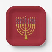 Festive Menorah Hanukkah Blue Candles Elegant Papieren Bordje (Voorkant)