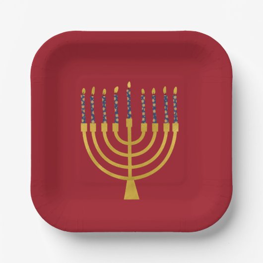 Festive Menorah Hanukkah Blue Candles Elegant Papieren Bordje (Voorkant)