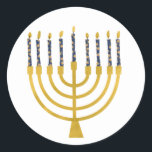 Festive Menorah Hanukkah Blue Candles Tekening Ronde Sticker<br><div class="desc">Faux goudfolie-menorah-kaarsen voor je Hanukkah-viering. Whimsical menorah-illustratie met witte sterren bedekte hemelse kaarsen op een faux gouden menorah kandle standaard. Menorah starry Hanukkah illustreerde ontwerpcadeaus en papierproducten.</div>