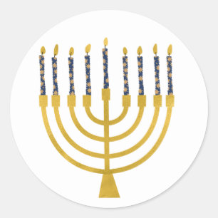 Festive Menorah Hanukkah Blue Candles Tekening Ronde Sticker