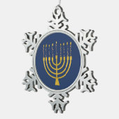 Festive Menorah Hanukkah Blue Candles Tekening Tin Sneeuwvlok Ornament (Rechts)