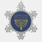 Festive Menorah Hanukkah Blue Candles Tekening Tin Sneeuwvlok Ornament (Voorkant)