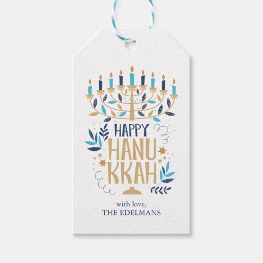 Festive Menorah Hanukkah Cadeaulabel (Voorkant)