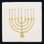 Festive Menorah Hanukkah Candles Elegant Minimal Stenen Onderzetter<br><div class="desc">Faux goudfolie-menorah-kaarsen voor je Hanukkah-viering. Whimsical menorah-illustratie met witte sterren bedekte hemelse kaarsen op een faux gouden menorah kandle standaard. Minimalistische menorah elegant starry Hanukkah illustreerde ontwerpcadeaus en papierproducten.</div>
