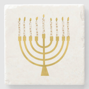 Festive Menorah Hanukkah Candles Elegant Minimal Stenen Onderzetter