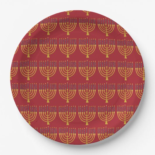 Festive Menorah Hanukkah Candles Elegant Pattern Papieren Bordje (Voorkant)