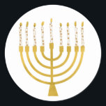 Festive Menorah Hanukkah Celestial Candles Drawing Ronde Sticker<br><div class="desc">Faux goudfolie-menorah-kaarsen voor je Hanukkah-viering. Whimsical menorah-illustratie met witte sterren bedekte hemelse kaarsen op een faux gouden menorah kandle standaard. Menorah starry Hanukkah illustreerde ontwerpcadeaus en papierproducten.</div>