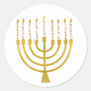 Festive Menorah Hanukkah Celestial Candles Drawing Ronde Sticker