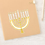 Festive Menorah Hanukkah Celestial Candles Elegant Sticker<br><div class="desc">Faux goudfolie-menorah-kaarsen voor je Hanukkah-viering. Whimsical menorah-illustratie met witte sterren bedekte hemelse kaarsen op een faux gouden menorah kandle standaard. Menorah elegant starry Hanukkah illustreerde designgeschenken en papierproducten.</div>