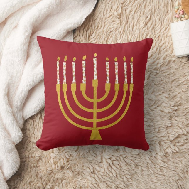 Festive Menorah Hanukkah Celestial Candles Red Kussen (Deken)