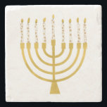 Festive Menorah Hanukkah Celestial Candles Wedding Stenen Onderzetter<br><div class="desc">Faux goudfolie-menorah-kaarsen voor je Hanukkah-viering. Whimsical menorah-illustratie met witte sterren bedekte hemelse kaarsen op een faux gouden menorah kandle standaard. Menorah elegant starry bruiloft Hanukkah illustreerde designcadeaus en papierproducten.</div>