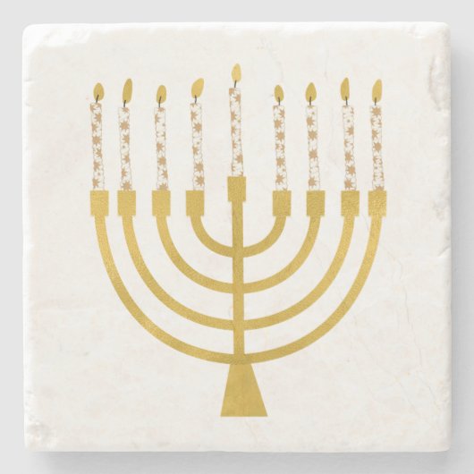 Festive Menorah Hanukkah Celestial Candles Wedding Stenen Onderzetter (Voorkant)