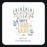 Festive Menorah Hanukkah Vierkante Sticker<br><div class="desc">Festive Menorah Hanukkah-design.</div>