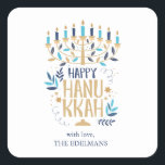 Festive Menorah Hanukkah Vierkante Sticker<br><div class="desc">Festive Menorah Hanukkah-design.</div>