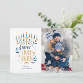 Festive Menorah Happy Hanukkah Foto Feestdagenkaart (Staand voorkant)