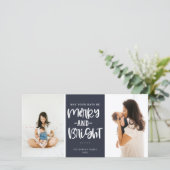 Festive Merry and Bright Blue Holiday Foto Feestdagenkaart (Staand voorkant)