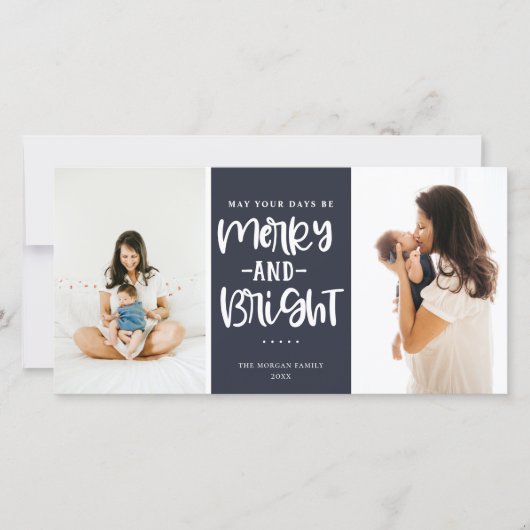 Festive Merry and Bright Blue Holiday Foto Feestdagenkaart (Voorkant)