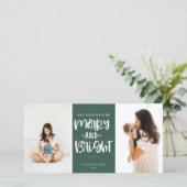 Festive Merry and Bright Green Holiday Foto Feestdagenkaart (Staand voorkant)