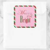 Festive Merry and Bright in Red Green and Pink Vierkante Sticker (Tas)