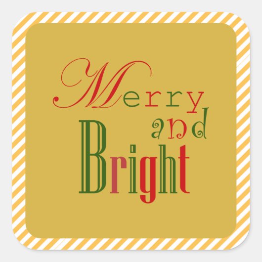 Festive Merry and Bright in Red Green and Yellow  Vierkante Sticker (Voorkant)