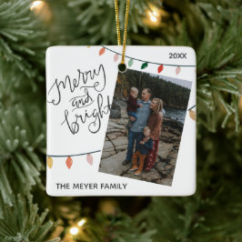 Festive Merry and Bright kerstlampjes Foto Keramisch Ornament