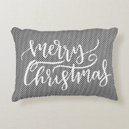 Festive Merry Black White White Gingham Pset Accent Kussen