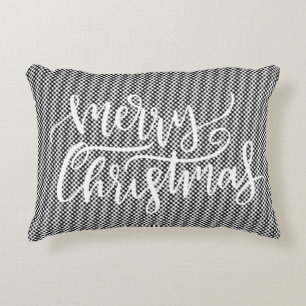 Festive Merry Black White White Gingham Pset Accent Kussen