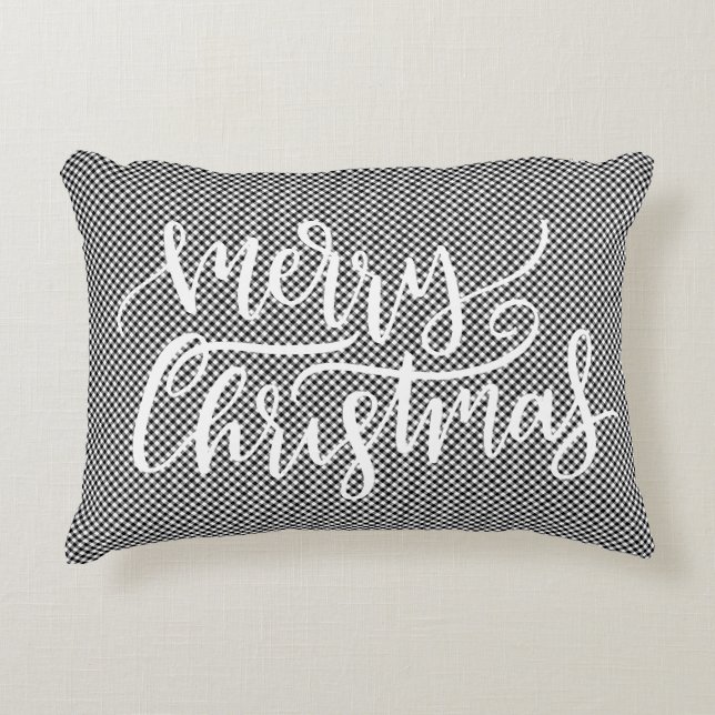 Festive Merry Black White White Gingham Pset Accent Kussen (Voorkant)