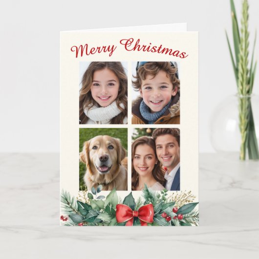 Festive Merry Christmas 4 Fotocollage Feestdagen Kaart (Voorkant)