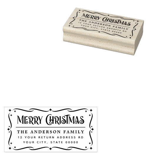 Festive Merry Christmas greeting return address Rubberstempel (Gestempeld)