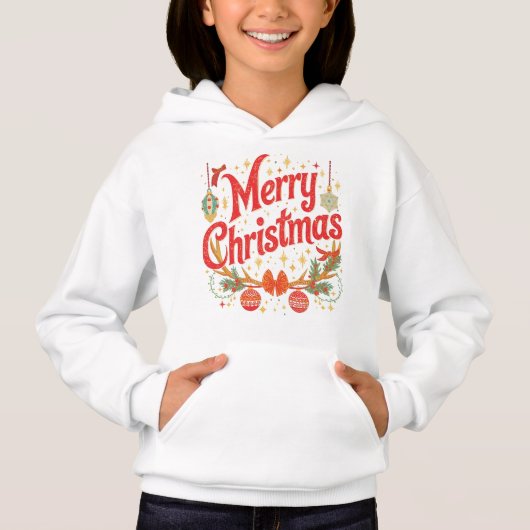 Festive “Merry Christmas” Holiday Kids Hoodie (Voorkant)