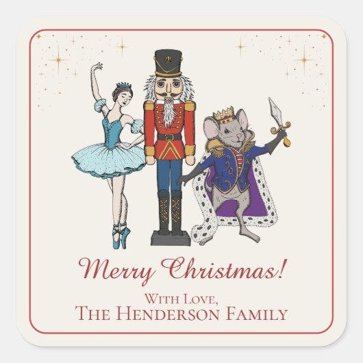 Festive Merry Christmas Nutcracker Ballet Vierkante Sticker (Voorkant)