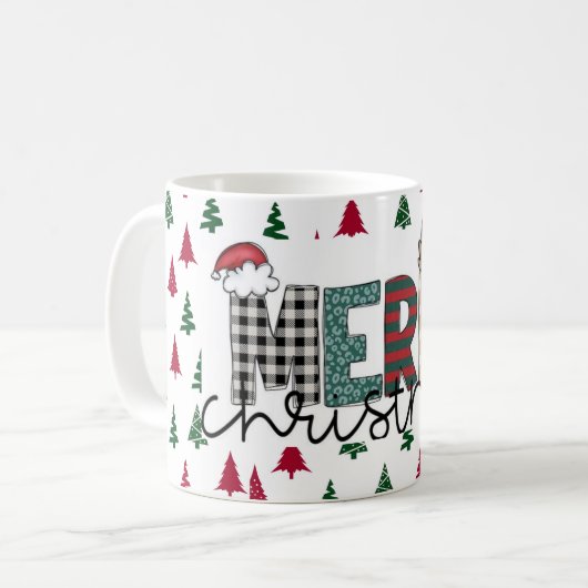 Festive "MERRY Christmas" Pattern Mug Koffiemok (Voorkant links)