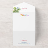 Festive Merry Christmas Pine & Baubles 4 Photo All In One Uitnodiging (Buitenkant)