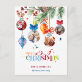 Festive Merry Christmas Pine & Baubles 4 Photo Feestdagenkaart (Voorkant)