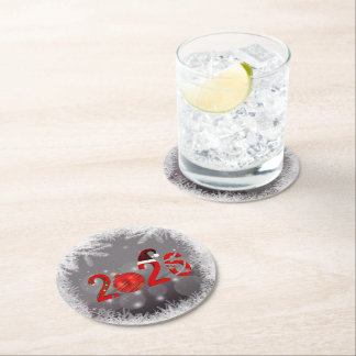 Festive Merry Christmas Red New Year 2026 Ronde Kartonnen Onderzetter