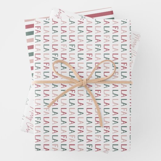 Festive Merry Christmas Striped 3 Inpakpapier Vel (In situ)