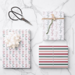 Festive Merry Christmas Striped 3 Inpakpapier Vel