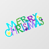 Festive Merry Christmas Text Colourful Letters Raamsticker (Vel)
