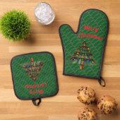 Festive Merry Christmas Tree Holiday Ovenwant & Pannenlap Set (Top down)