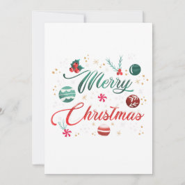 Festive Merry Christmas Typography with Ornaments Kaart