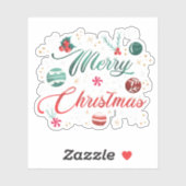 Festive Merry Christmas Typography with Ornaments Sticker (Vel)