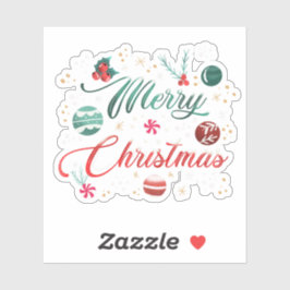 Festive Merry Christmas Typography with Ornaments Sticker