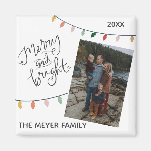 Festive Merry en Bright kerstlicht Magneet (Voorkant)