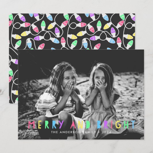 Festive Merry en Bright Single Photo Kerstmis Feestdagenkaart (Voorkant / Achterkant)