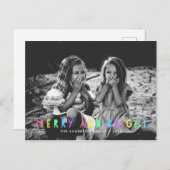 Festive Merry en Bright Single Photo Kerstmis Feestdagenkaart (Voorkant / Achterkant)